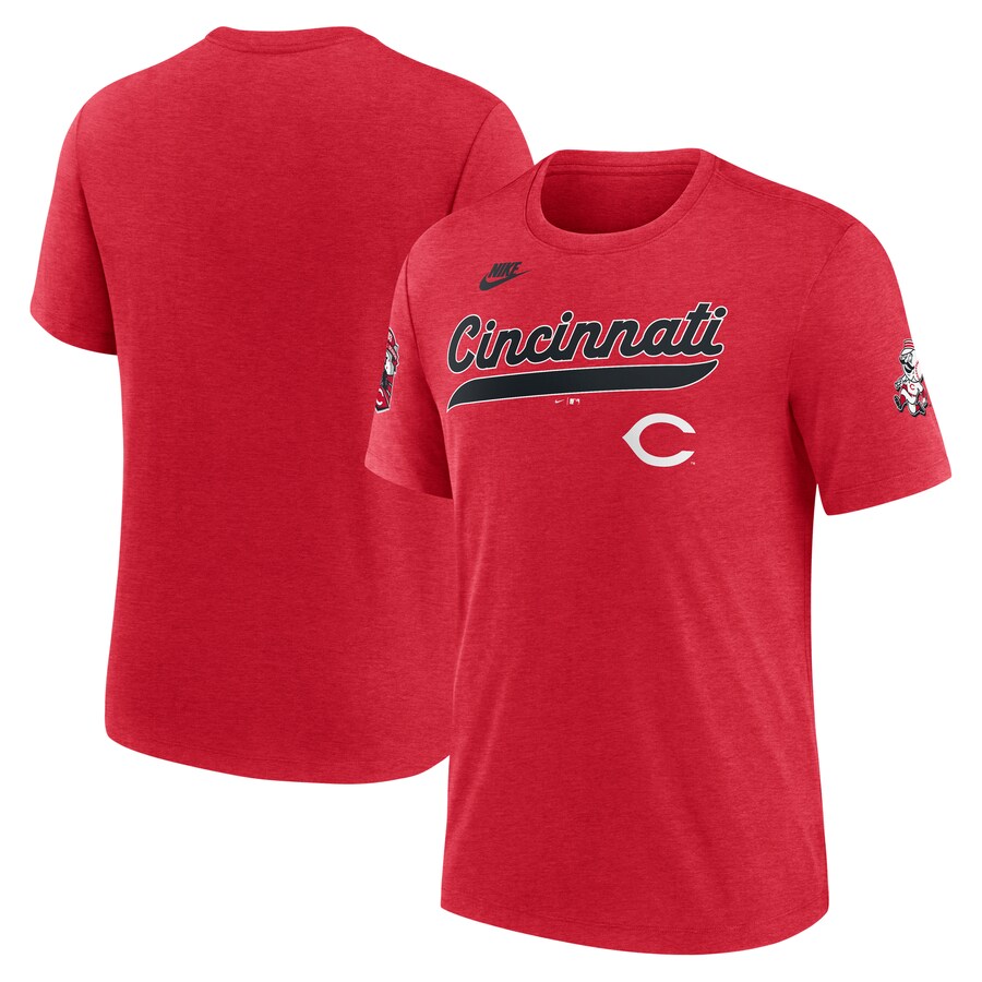 Men's Cincinnati Reds Nike Heather Red Cooperstown Collection Eras Tri-Blend T-Shirt - Vujersey Los Angeles Rams