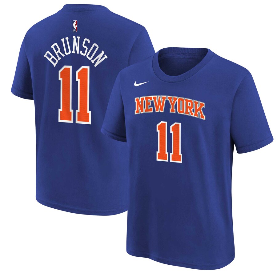 Youth New York Knicks Jalen Brunson Nike Blue Icon Name & Number T-Shirt - Vujersey Los Angeles Rams