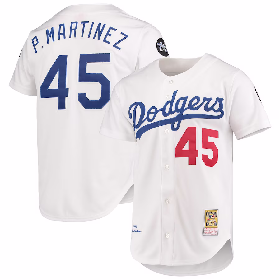 Men's Los Angeles Dodgers Pedro Martinez Mitchell & Ness White 1993 Cooperstown Collection Home Authentic Jersey - Vujersey Los Angeles Rams