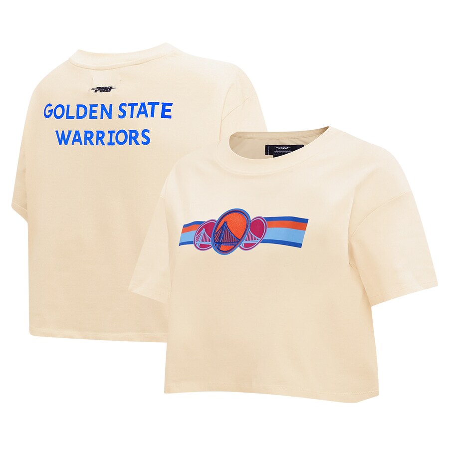 Women's Golden State Warriors Pro Standard Cream Retro Striper SJ Cropped Boxy T-Shirt - Vujersey Los Angeles Rams