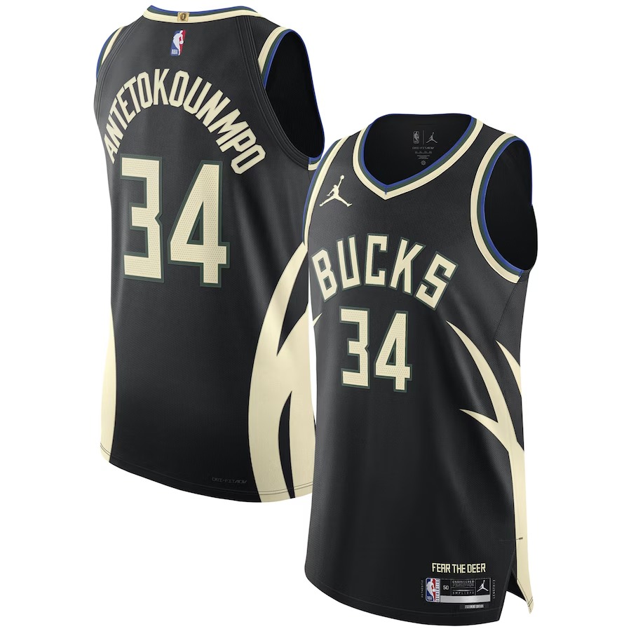 Men's Milwaukee Bucks Giannis Antetokounmpo Jordan Brand Black Authentic Player Jersey - Statement Edition - Vujersey Los Angeles Rams