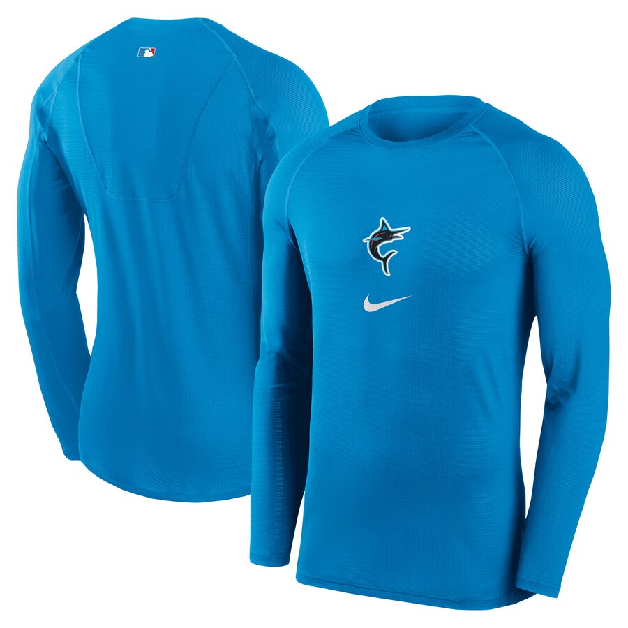 Men's Miami Marlins Nike Blue City Connect Base Layer Raglan Long Sleeve Performance T-Shirt - Vujersey Los Angeles Rams