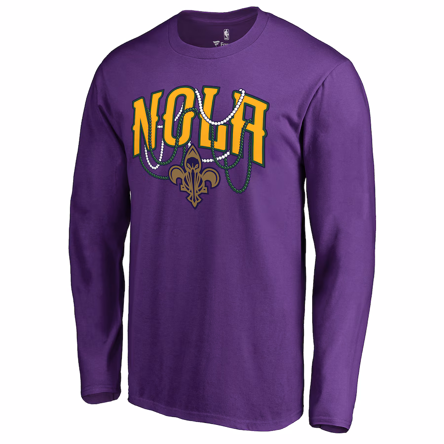 Men's New Orleans Pelicans Purple NOLA Beads Hometown Collection Long Sleeve T-Shirt - Vujersey Los Angeles Rams