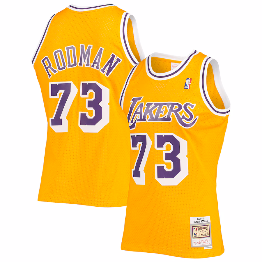 Men's Los Angeles Lakers Dennis Rodman Mitchell & Ness Gold Hardwood Classics Swingman Jersey - Vujersey Los Angeles Rams