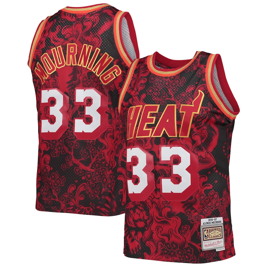 Men's Miami Heat Alonzo Mourning Mitchell & Ness Red Hardwood Classics 1996/97 Lunar New Year Swingman Jersey - Vujersey Los Angeles Rams