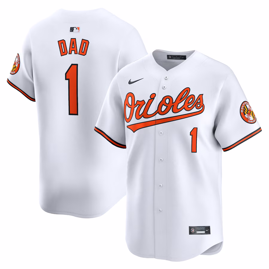 Men's Baltimore Orioles Nike White #1 Dad Home Limited Jersey - Vujersey Los Angeles Rams