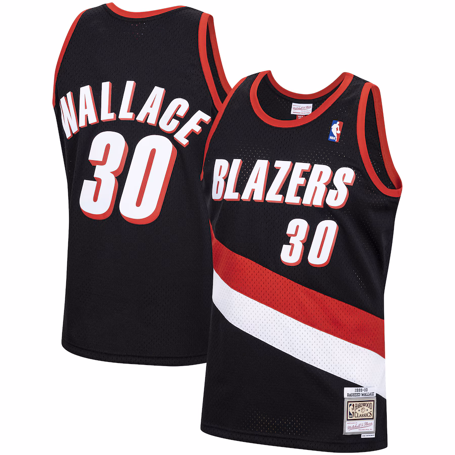 Men's Portland Trail Blazers Rasheed Wallace Mitchell & Ness Black 1999/00 Hardwood Classics Swingman Jersey - Vujersey Los Angeles Rams