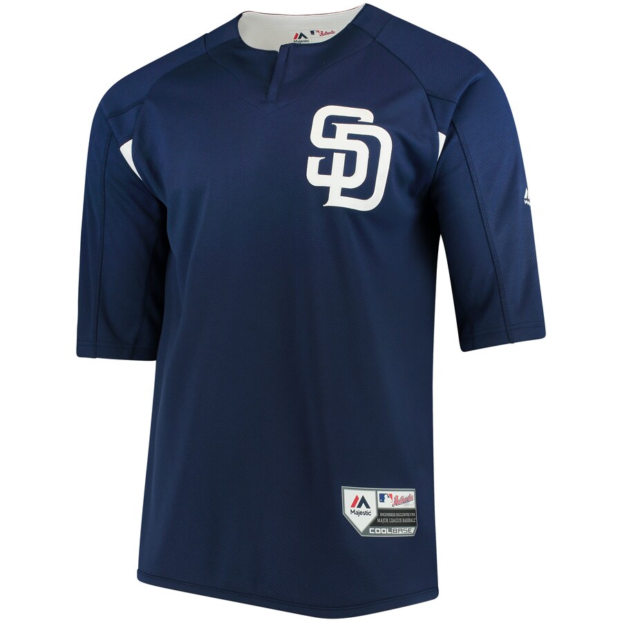 Men's San Diego Padres Majestic Navy/White Authentic Collection On-Field 3/4-Sleeve Batting Practice Jersey - Vujersey Los Angeles Rams