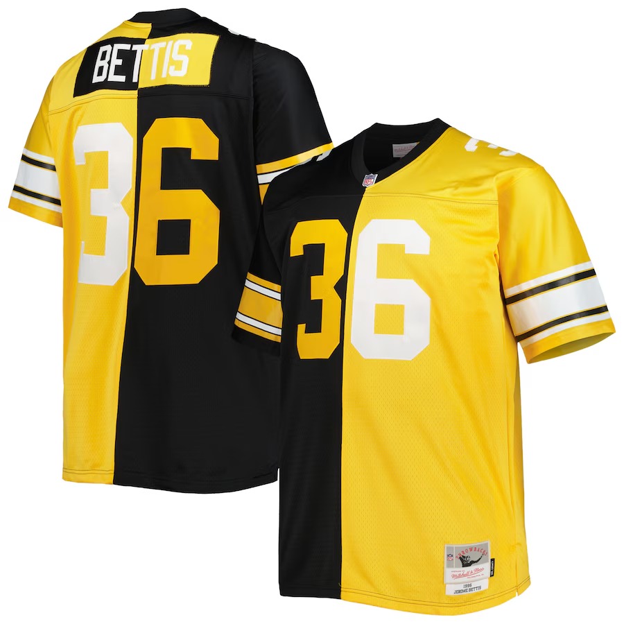Men's Pittsburgh Steelers Jerome Bettis Mitchell & Ness Black/Gold Big & Tall Split Legacy Retired Player Replica Jersey - Vujersey Los Angeles Rams