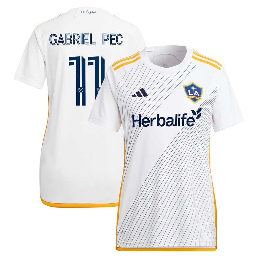 Women's LA Galaxy Gabriel Pec adidas White 2024 Angelino Kit Replica Player Jersey - Vujersey Los Angeles Rams