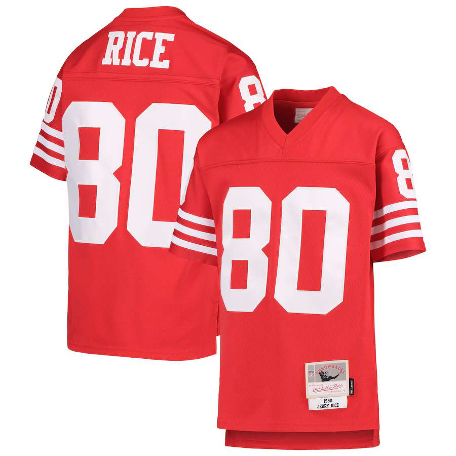 Youth San Francisco 49ers Jerry Rice Mitchell & Ness Scarlet 1990 Legacy Retired Player Jersey - Vujersey Los Angeles Rams