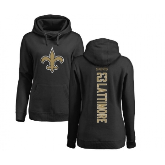 Football Women's New Orleans Saints #23 Marshon Lattimore Black Backer Pullover Hoodie - Vujersey Los Angeles Rams
