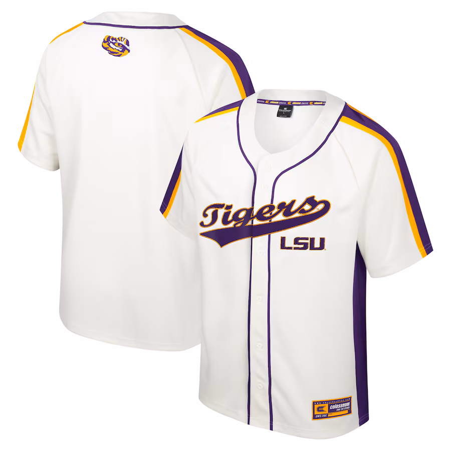 Men's Colosseum Cream LSU Tigers Ruth Button-Up Baseball Jersey - Vujersey Los Angeles Rams
