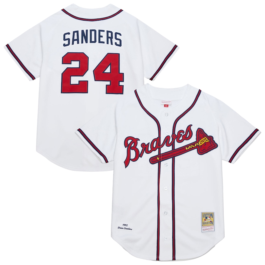 Men's Atlanta Braves Deion Sanders Mitchell & Ness White Cooperstown Collection 1992 Authentic Jersey - Vujersey Los Angeles Rams