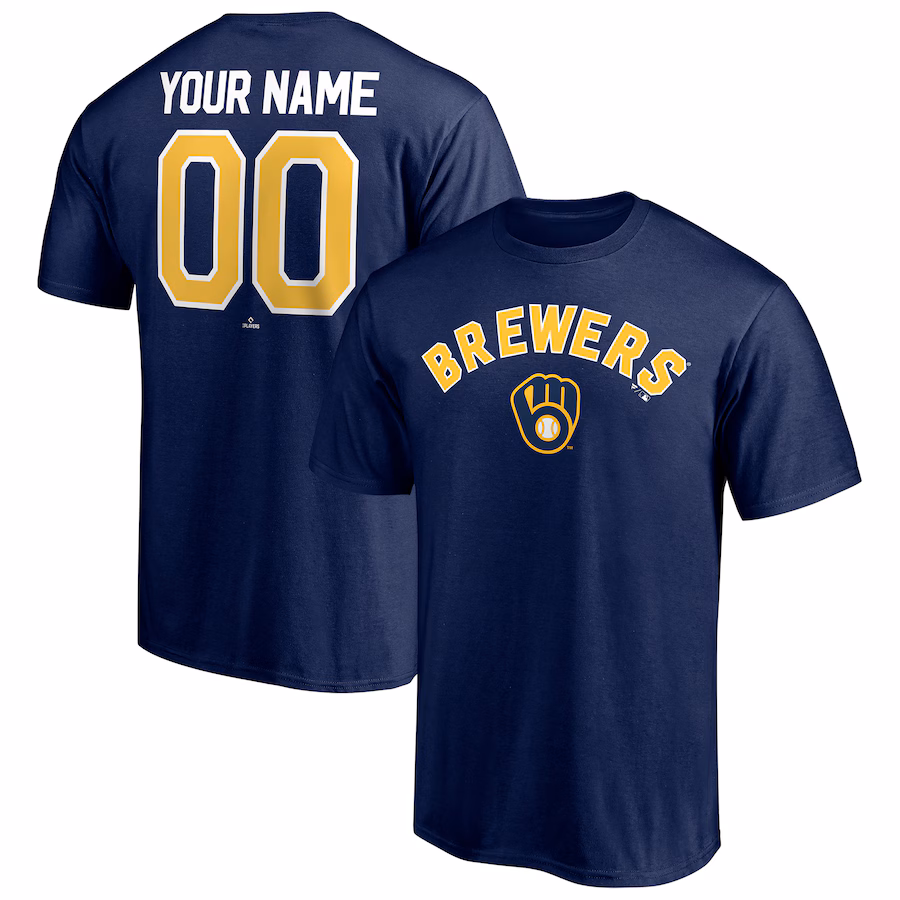 Men's Milwaukee Brewers Navy Personalized Team Winning Streak Name & Number T-Shirt - Vujersey Los Angeles Rams