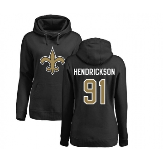 Football Women's New Orleans Saints #91 Trey Hendrickson Black Name & Number Logo Pullover Hoodie - Vujersey Los Angeles Rams