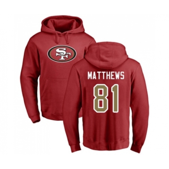 Football San Francisco 49ers #81 Jordan Matthews Red Name & Number Logo Pullover Hoodie - Vujersey Los Angeles Rams