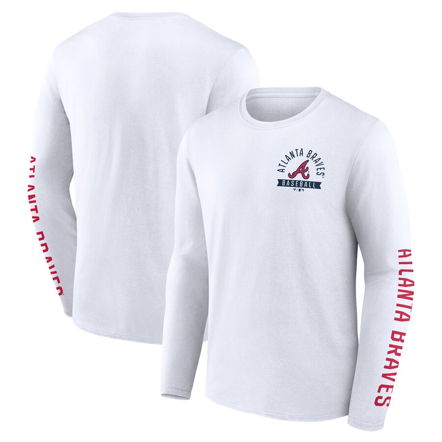 Men's Atlanta Braves Fanatics White Press Box Long Sleeve T-Shirt - Vujersey Los Angeles Rams