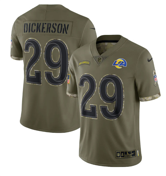 Men's Los Angeles Rams #29 Eric Dickerson 2022 Olive Salute To Service Limited Stitched Jersey - Vujersey Los Angeles Rams