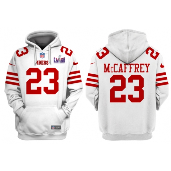 Men's San Francisco 49ers #23 Christian McCaffrey White Super Bowl LVIII Alternate Pullover Hoodie - Vujersey Los Angeles Rams