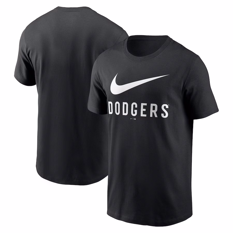 Men's Los Angeles Dodgers Nike Black Swoosh T-Shirt - Vujersey Los Angeles Rams