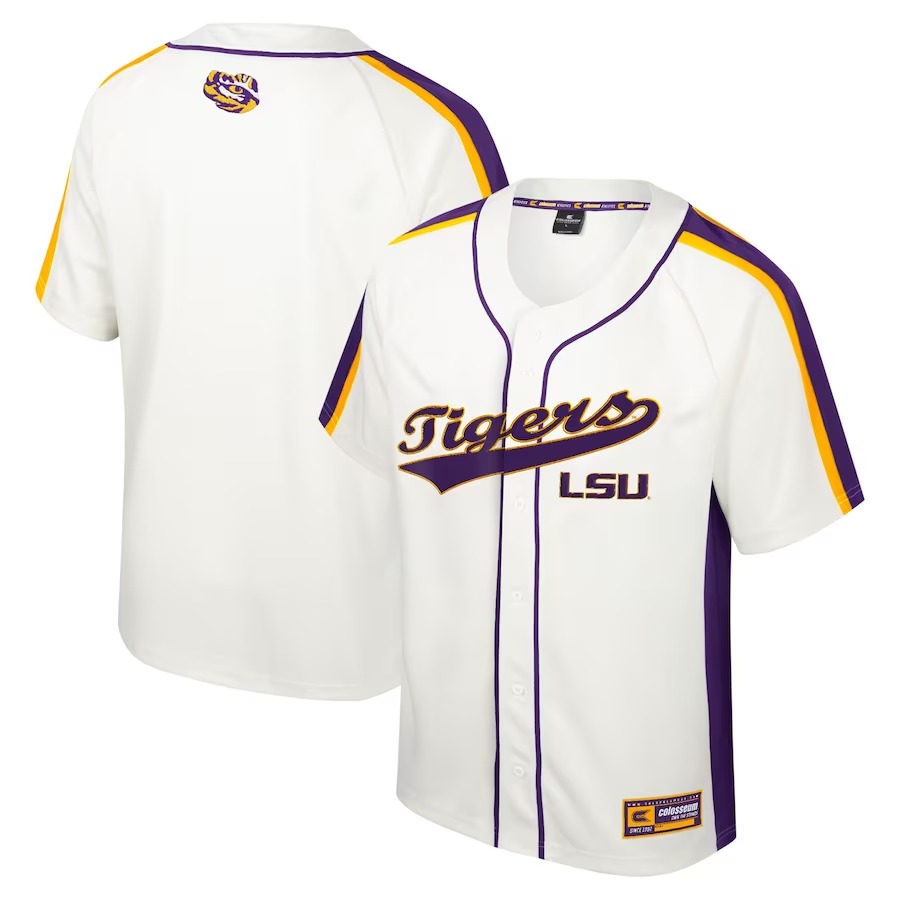 LSU Tigers Colosseum Ruth Button-Up Baseball Jersey - Cream - Vujersey Los Angeles Rams
