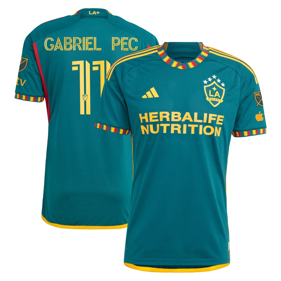 Men's LA Galaxy Gabriel Pec adidas Green 2024 LA Kit Authentic Player Jersey - Vujersey Los Angeles Rams