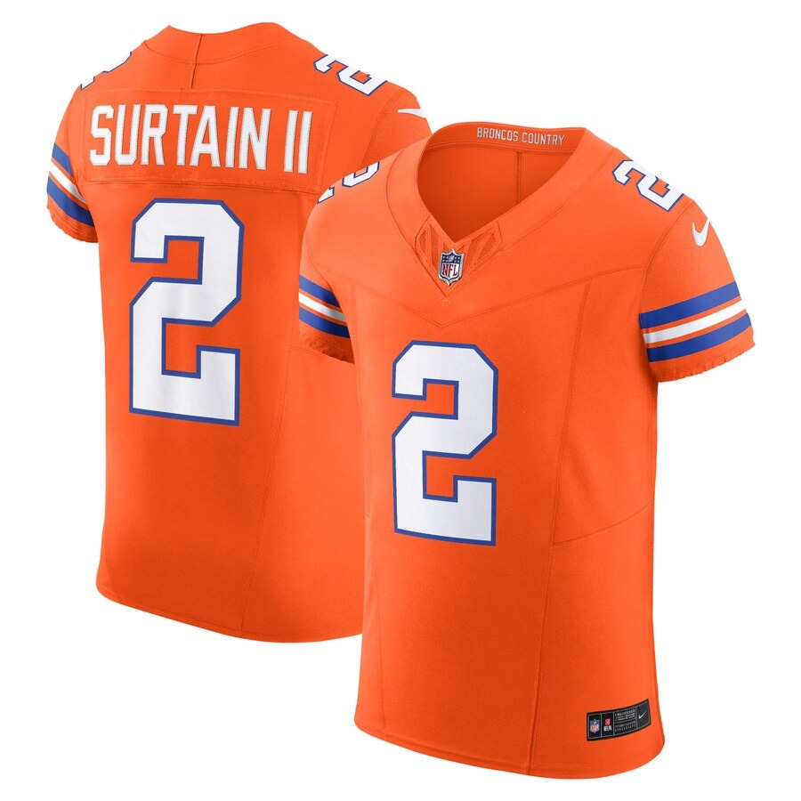Men's Denver Broncos Patrick Surtain II Nike Orange Alternate Mile High Collection 1977 Throwback Vapor F.U.S.E. Elite Jersey - Vujersey Los Angeles Rams