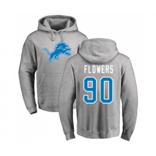 Football Detroit Lions #90 Trey Flowers Ash Name & Number Logo Pullover Hoodie - Vujersey Los Angeles Rams