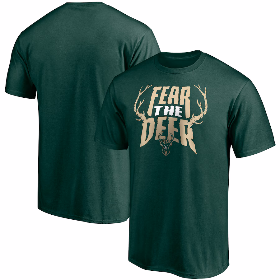 Men's Milwaukee Bucks Fanatics Hunter Green Post Up Hometown Collection T-Shirt - Vujersey Los Angeles Rams
