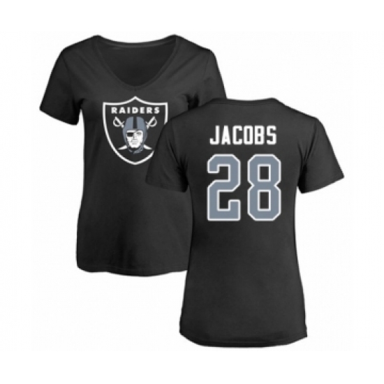 Football Women's Oakland Raiders #28 Josh Jacobs Black Name & Number Logo T-Shirt - Vujersey Los Angeles Rams