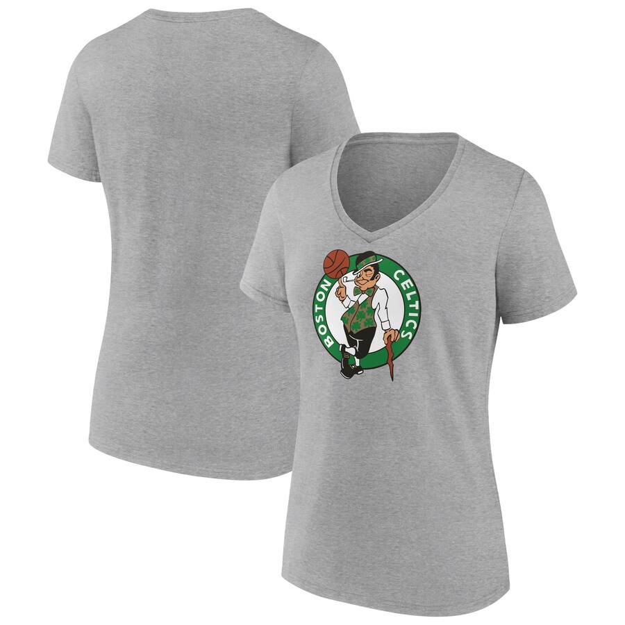 Women's Boston Celtics  Gray Primary Logo V-Neck T-Shirt - Vujersey Los Angeles Rams