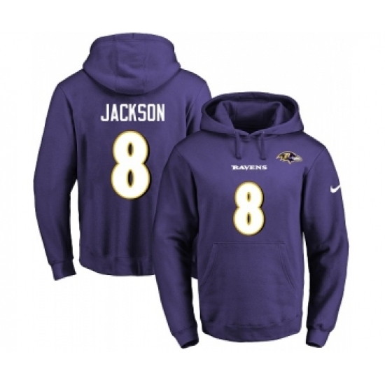 Football Men's Baltimore Ravens #8 Lamar Jackson Purple Name & Number Pullover Hoodie - Vujersey Los Angeles Rams