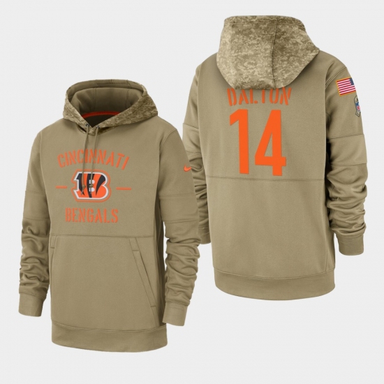 Men's Cincinnati Bengals #14 Andy Dalton 2019 Salute to Service Sideline Therma Pullover Hoodie - Tan - Vujersey Los Angeles Rams