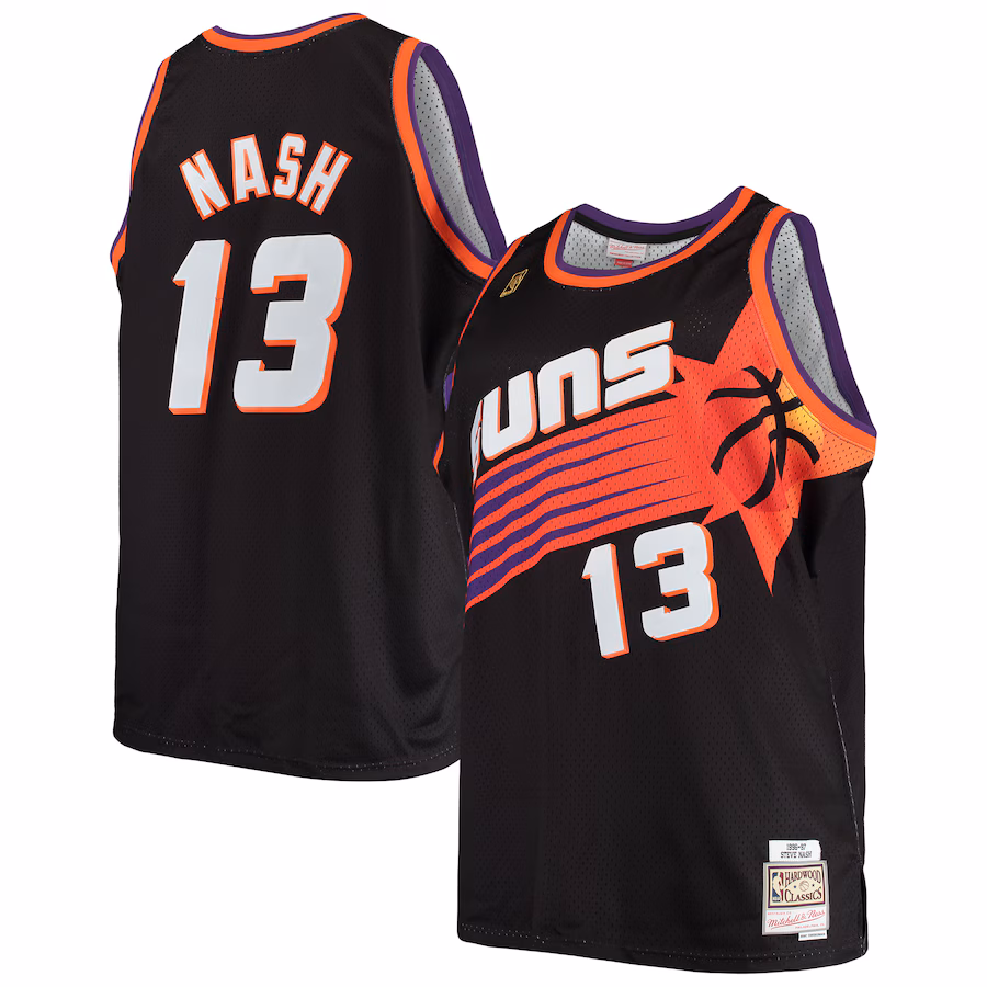Men's Phoenix Suns Steve Nash Mitchell & Ness Black 1996/97 Big & Tall Hardwood Classics Swingman Jersey - Vujersey Los Angeles Rams
