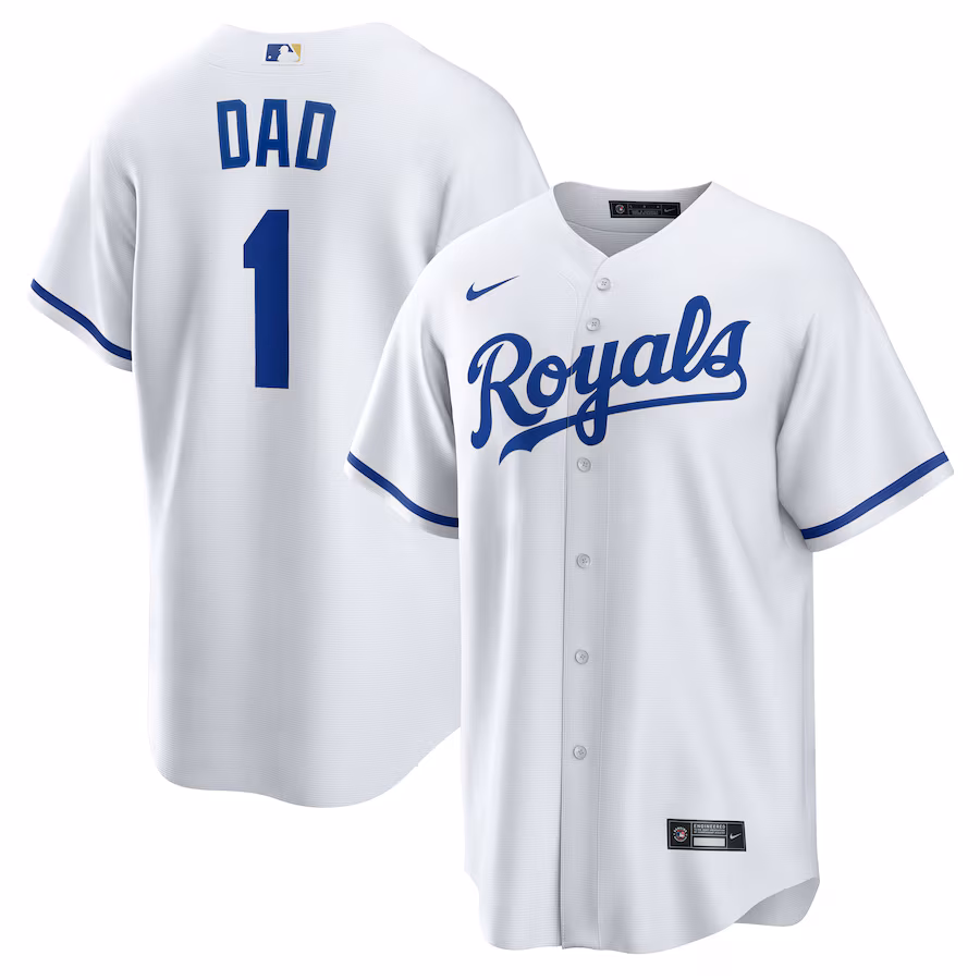 Men's Kansas City Royals Nike White #1 Dad Home Replica Jersey - Vujersey Los Angeles Rams