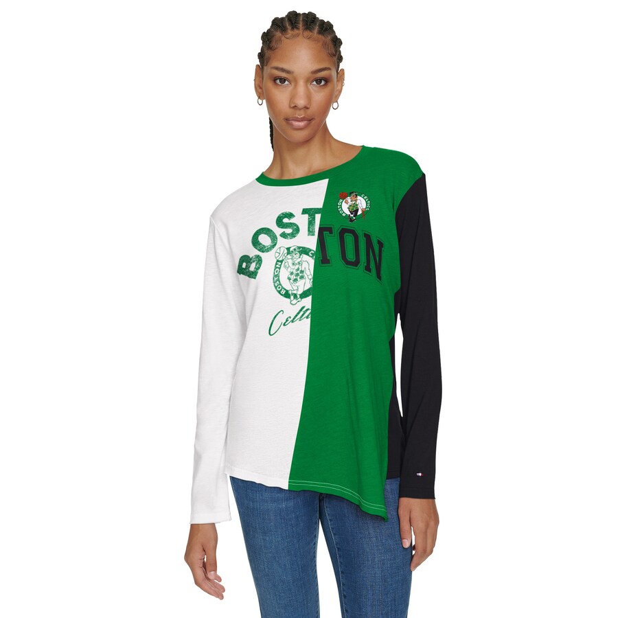 Women's Boston Celtics Tommy Jeans White/Kelly Green Amelia Color Blocked Long Sleeve T-Shirt - Vujersey Los Angeles Rams