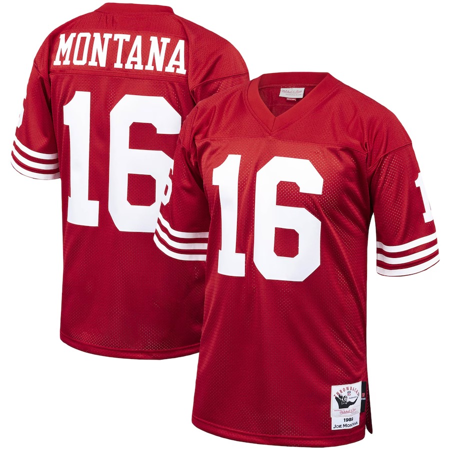 Men's San Francisco 49ers 1989 Joe Montana Mitchell & Ness Scarlet Authentic Throwback Retired Player Jersey - Vujersey Los Angeles Rams