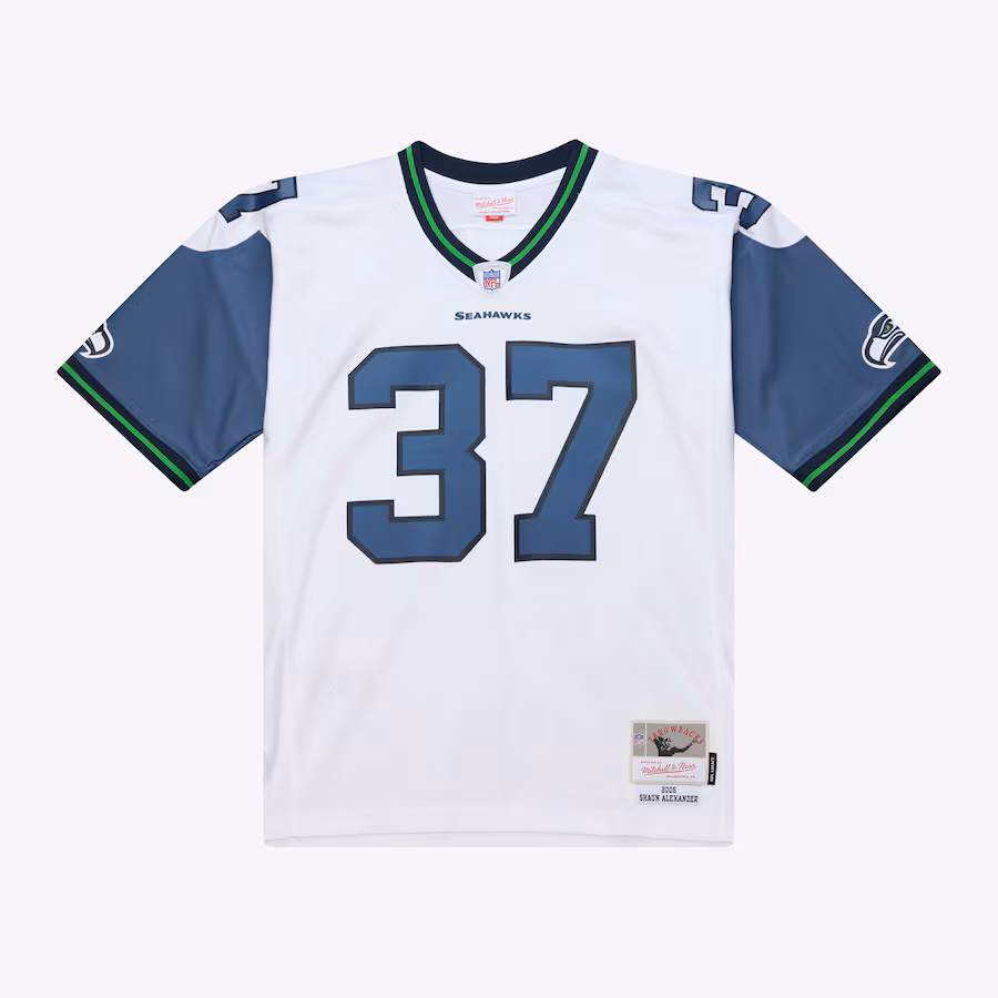 Men's Seattle Seahawks Shaun Alexander Mitchell & Ness White 2005 Legacy Throwback Replica Jersey - Vujersey Los Angeles Rams
