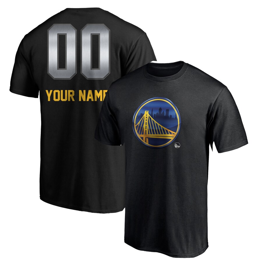 Men's Golden State Warriors Black Midnight Mascot Personalized Name & Number T-Shirt