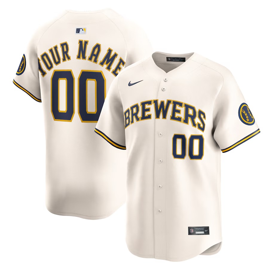 Men's Milwaukee Brewers Nike Cream Home Limited Custom Jersey