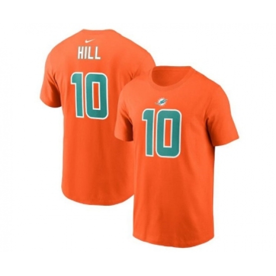 Men's Miami Dolphins #10 Tyreek Hill 2022 Orange Name & Number T-Shirt