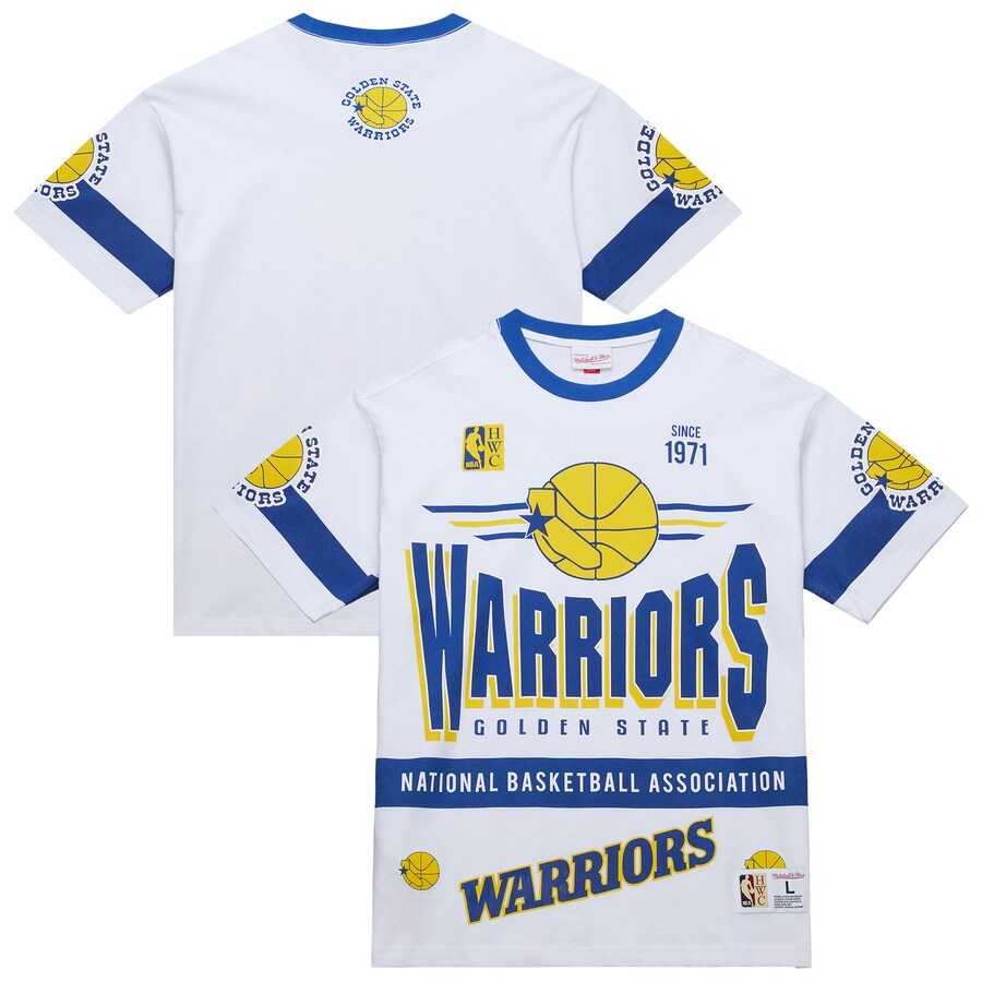 Unisex Golden State Warriors  Mitchell & Ness White Hardwood Classics Vintage Team Origins Premium T-Shirt