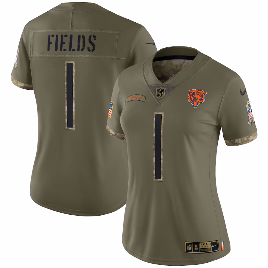 Women's Chicago Bears Justin Fields Nike Olive Salute To Service Limited Jersey