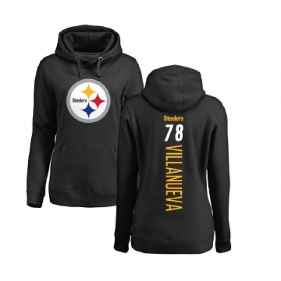 Football Women's Pittsburgh Steelers #78 Alejandro Villanueva Black Backer Pullover Hoodie