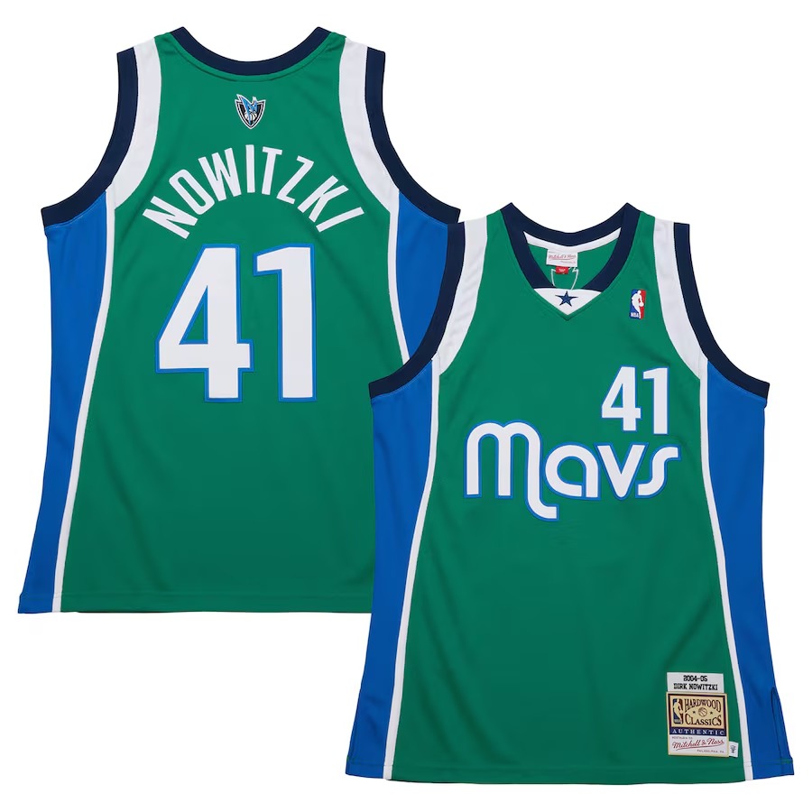 Men's Dallas Mavericks Dirk Nowitzki Mitchell & Ness Green 2004/05 Hardwood Classics Authentic Jersey