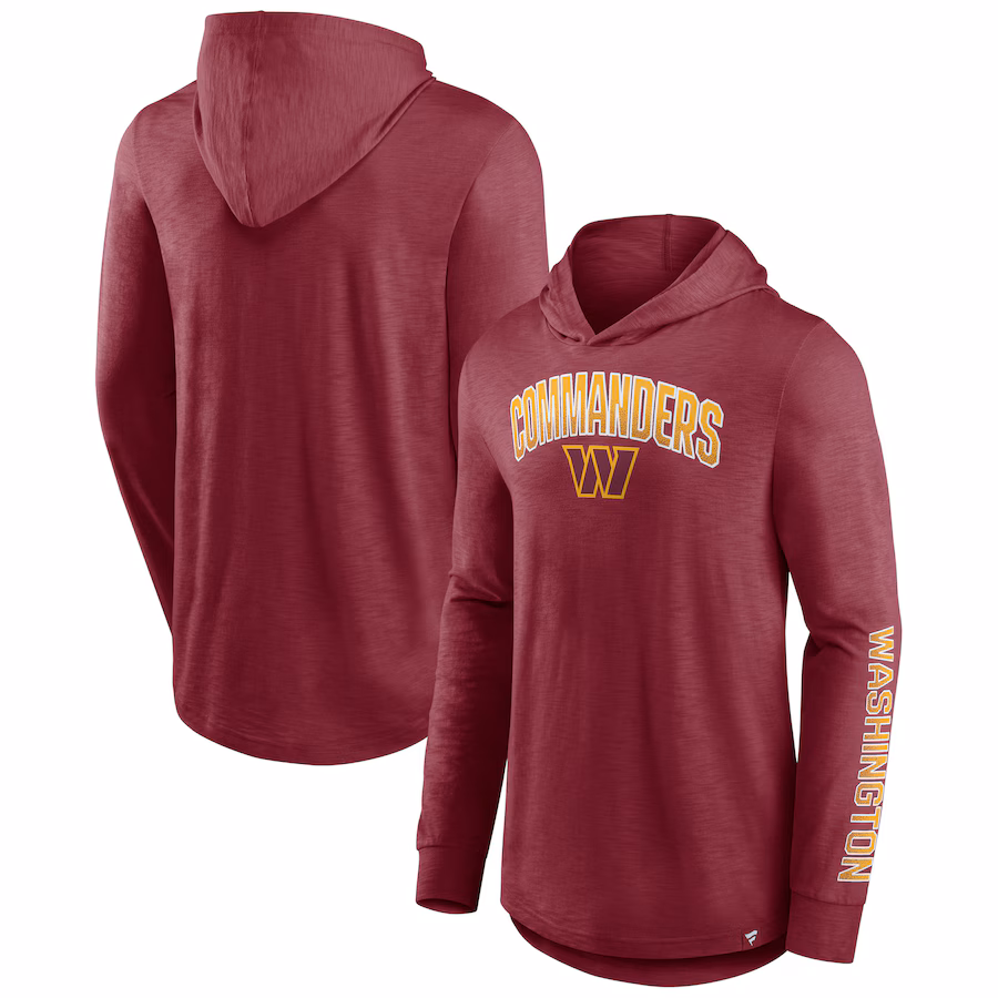 Men's Washington Commanders Fanatics Burgundy Front Runner Long Sleeve Hooded T-Shirt