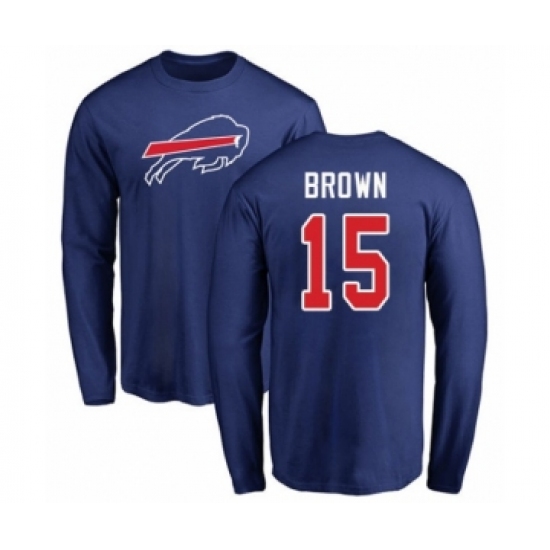Football Buffalo Bills #15 John Brown Royal Blue Name & Number Logo Long Sleeve T-Shirt