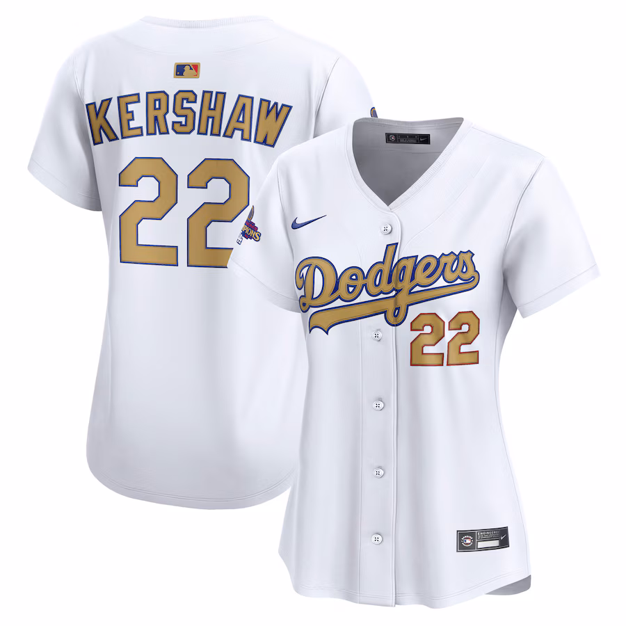 Women's Los Angeles Dodgers Clayton Kershaw Nike White 2025 Gold Collection Limited Jersey