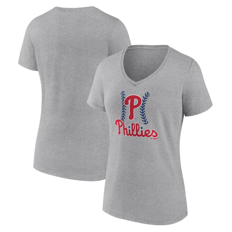 Women's Philadelphia Phillies Gray Fastball V-Neck T-Shirt